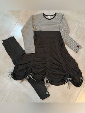 KidCuteTure Sz 12 Charcoal White Bustle Dress & Capris NWOT